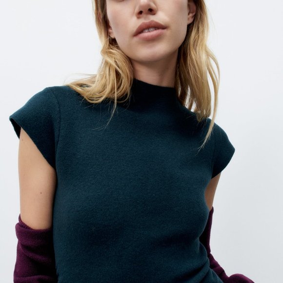 Zara Mock Neck Short Knit Teal Dress Size S - Picture 2 of 11